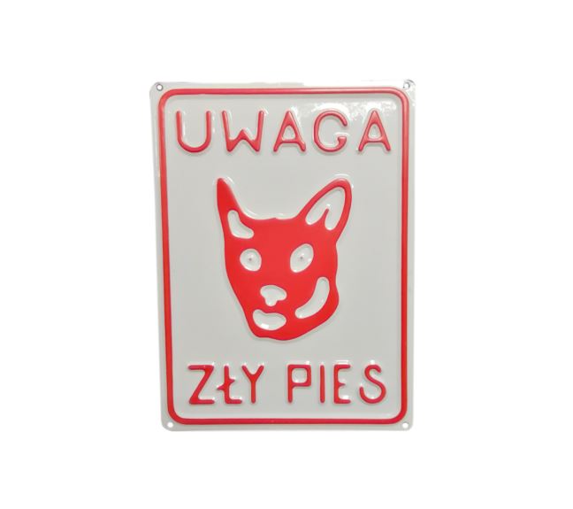 Tabliczka " UWAGA ZŁY PIES" metal